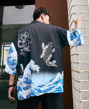 Load image into Gallery viewer, Great Wave of Kanagawa (Blue) Kimono Shirt | Anime Kimono | Boutique Local NOVMTL
