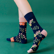 Load image into Gallery viewer, Crew Socks | Mismatched Socks - Flowers Blue