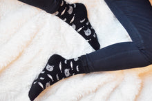 Load image into Gallery viewer, Cozy and Warm | Wool Socks | Cats and fish Black