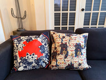 Load image into Gallery viewer, Square Toss Cushion Cover | Lucky Cats Maneki-Neko Navy
