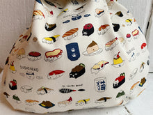 Load image into Gallery viewer, Handmade Japanese Knot bag -Sushi Neko *Size M*
