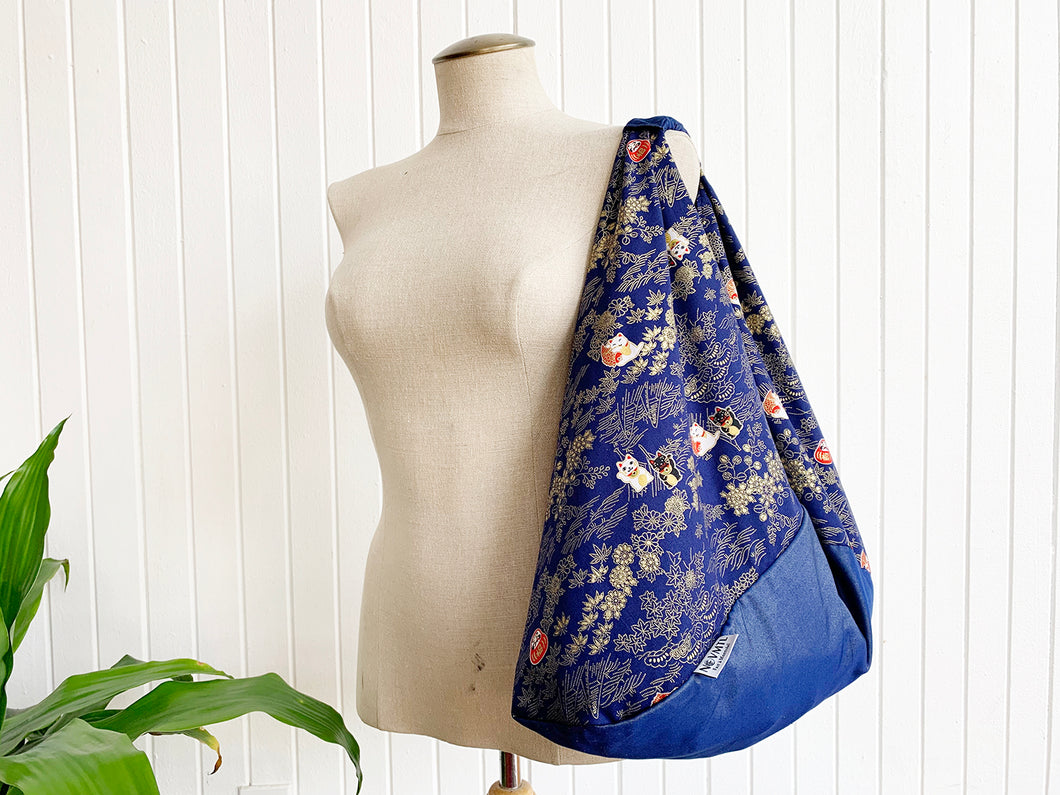 *Handmade* Origami bag | Market bag | Maneki-neko (Navy Blue)
