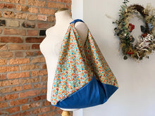Load image into Gallery viewer, *Handmade* Origami bag | Market bag | Floral (Blue)
