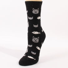 Load image into Gallery viewer, Cozy and Warm | Wool Socks | Cats and fish Black