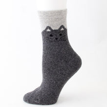 Load image into Gallery viewer, Cozy and Warm | Wool Socks | Grey Cat