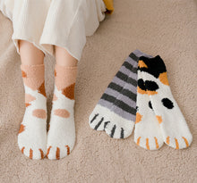 Load image into Gallery viewer, Kawaii Cute Room Socks - Cat Paws Grey Stripes