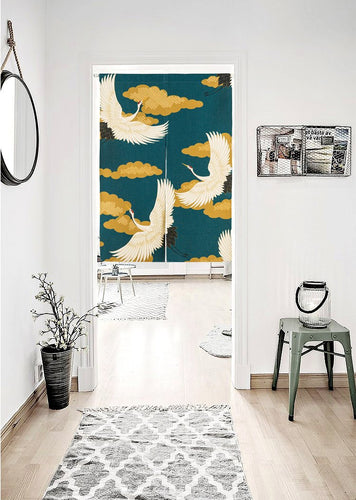 Noren | Curtain | Wall Hanging | Cranes Green - novmtl