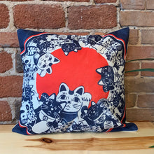 Load image into Gallery viewer, Square Toss Cushion Cover | Lucky Cats Maneki-Neko Navy
