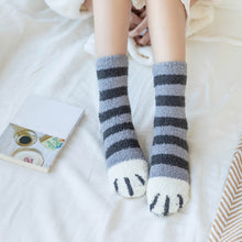 Load image into Gallery viewer, Kawaii Cute Room Socks - Cat Paws Grey Stripes
