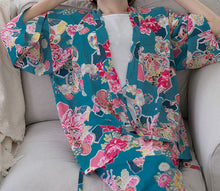 Load image into Gallery viewer, New Arrival - Kimono Shirt Turquoise Floral