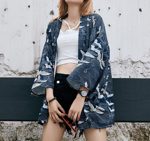 Kimono cardigan robeCranes Navy Blue Kimono Shirt | Anime Kimono | Boutique Local NOVMTL
