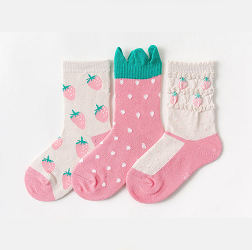 3 Pack Kids' Socks | Cotton | Strawberry