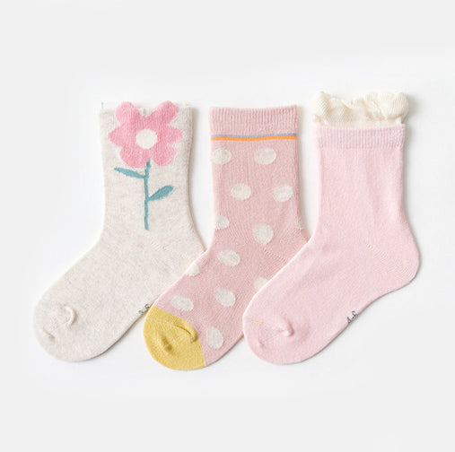 3 Pack Kids' Socks | Cotton | Pink Flower