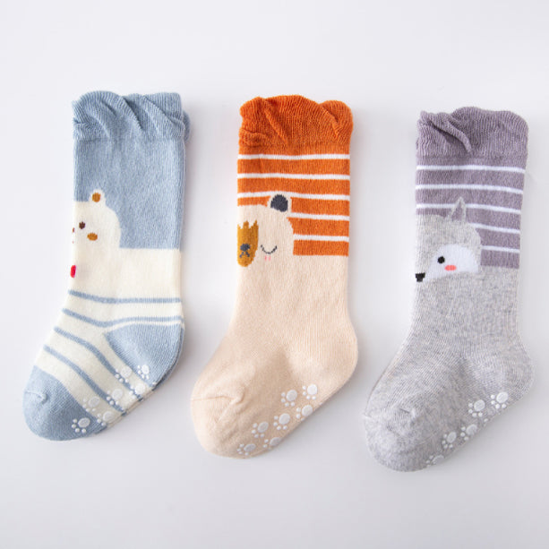 3 Pack Kids' Socks | non skid | Bear + fox