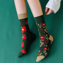 Load image into Gallery viewer, Crew Socks | Mismatched Socks - Flowers Green

