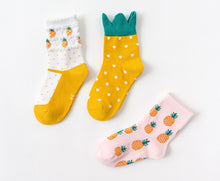 Load image into Gallery viewer, 3 Pack Kids&#39; Socks | Cotton | Pineapple
