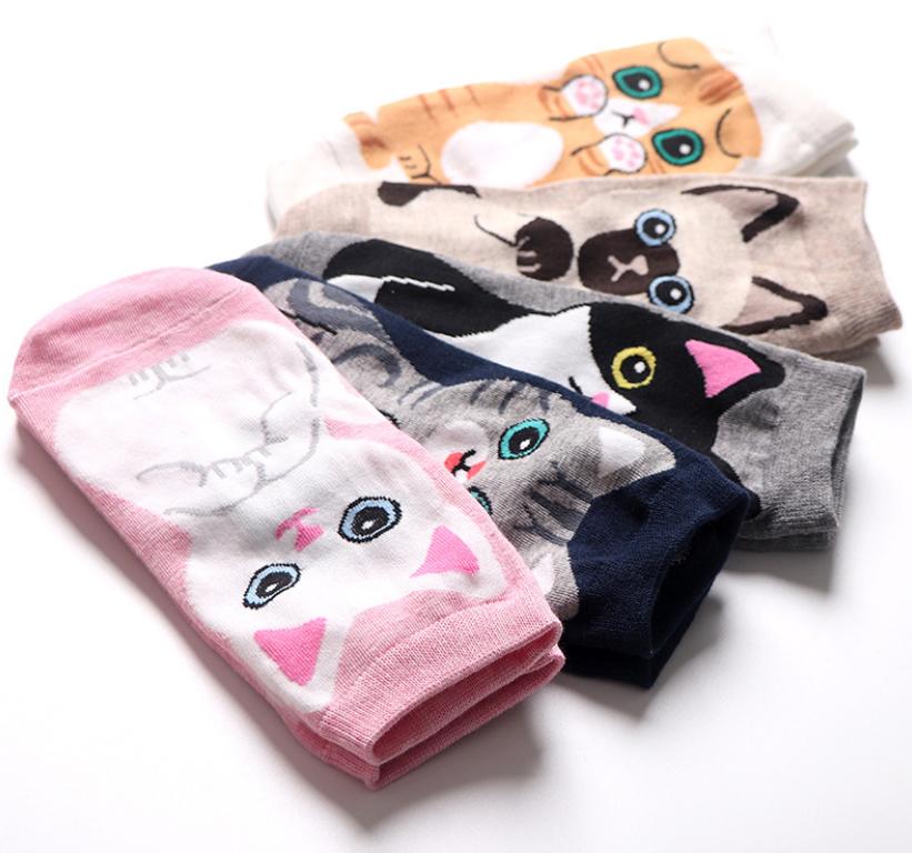 Kawaii Cute Cat Ankle Socks - Set of 5