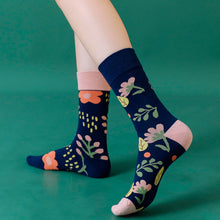 Load image into Gallery viewer, Crew Socks | Mismatched Socks - Flowers Blue
