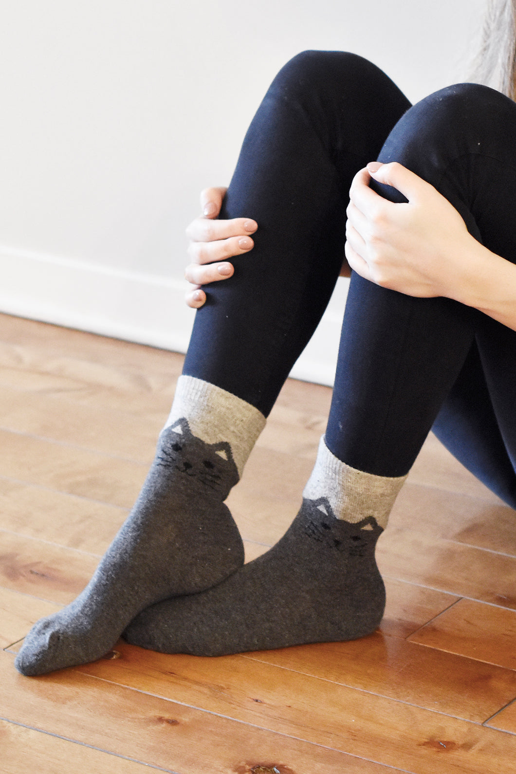 Cozy and Warm | Wool Socks | Grey Cat