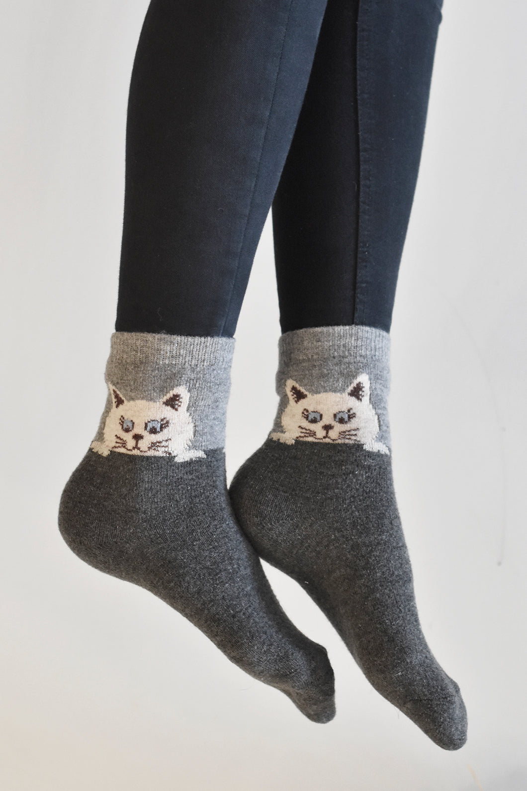 Cozy and Warm | Wool Socks | Grey Cat