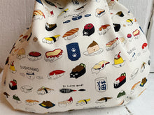 Load image into Gallery viewer, Handmade Japanese Knot bag -Sushi Neko *Size M*
