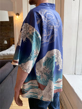 Load image into Gallery viewer, Great Wave off Kanagawa (Blue) Kimono Shirt | Anime Kimono
