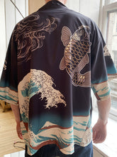 Load image into Gallery viewer, Great Wave off Kanagawa (Black/Green) Kimono Shirt | Anime Kimono
