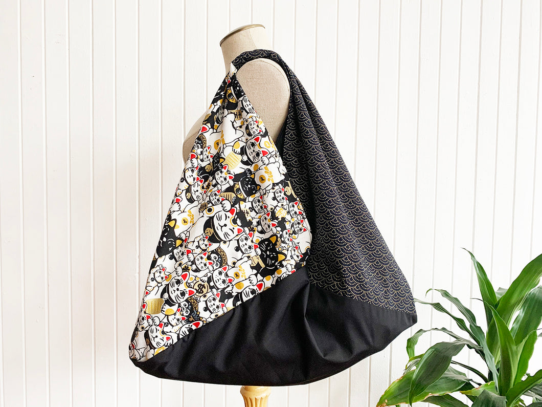 *Handmade* Origami bag | Market bag | Maneki-neko x Seigaiha