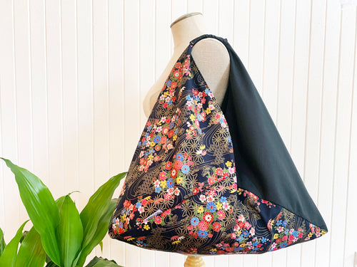 *Handmade* Origami bag | Market bag | Asanoha x Chrysanthemum (Black)