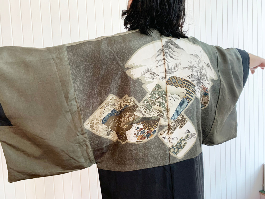 Haori/Kimono Vintage vert 1960s Hommes