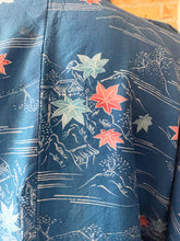 Charger l&#39;image dans la galerie, Haori/Kimono Vintage 80s feuilles bleues
