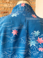 Charger l&#39;image dans la galerie, Haori/Kimono Vintage 80s feuilles bleues
