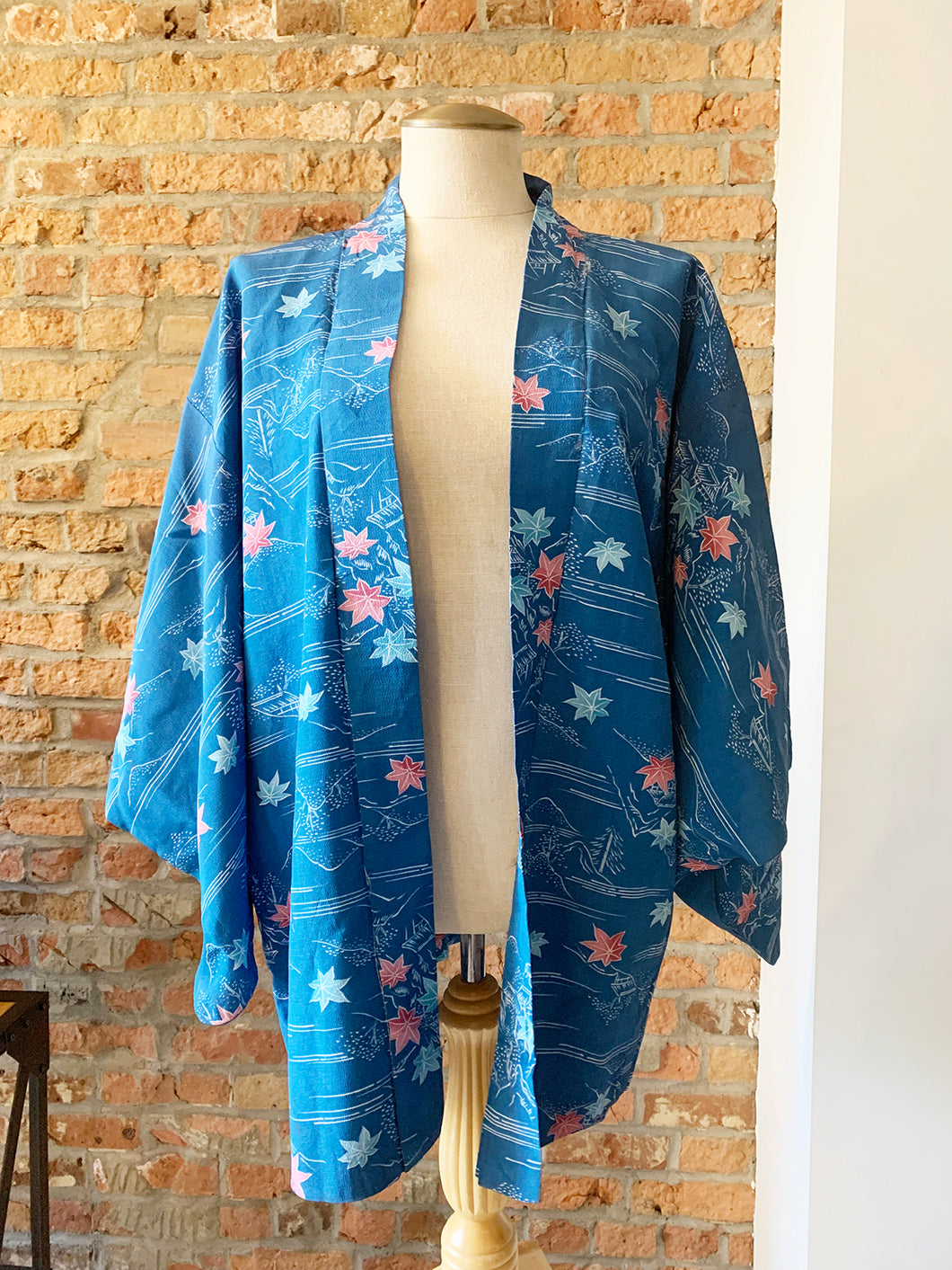 Haori/Kimono Vintage 80s feuilles bleues
