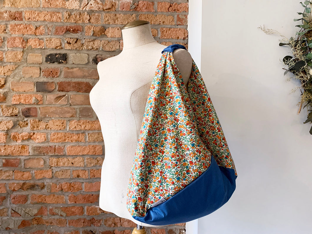 *Handmade* Origami bag | Market bag | Floral (Blue)