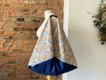 Load image into Gallery viewer, *Handmade* Origami bag | Market bag | Floral (Navy Blue)
