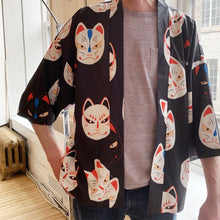 Load image into Gallery viewer, Black Kitsune Kimono Shirt | Anime Kimono
