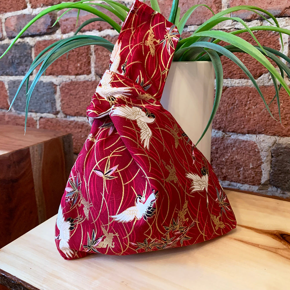 Handmade Japanese Knot bag - Crane Red *Size S*
