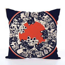 Load image into Gallery viewer, Square Toss Cushion Cover | Lucky Cats Maneki-Neko Navy - novmtl
