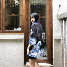 Load image into Gallery viewer, Great Wave off Kanagawa (Blue) Kimono Shirt | Anime Kimono | Boutique Local NOVMTL
