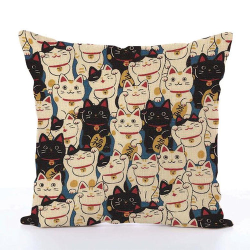Square Toss Cushion Cover | Lucky Cat Maneki-Neko - novmtl