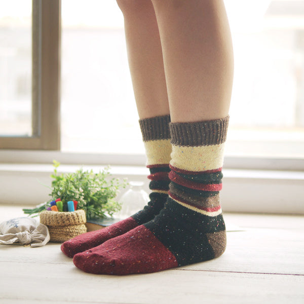 Wool and Cotton Blend Socks | Brown Stripes