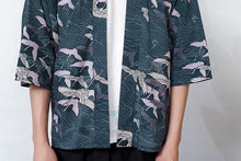 Load image into Gallery viewer, Japanese design shirt Kimono cardigan robeCranes Navy Blue Kimono Shirt | Anime Kimono | Boutique Local NOVMTL
