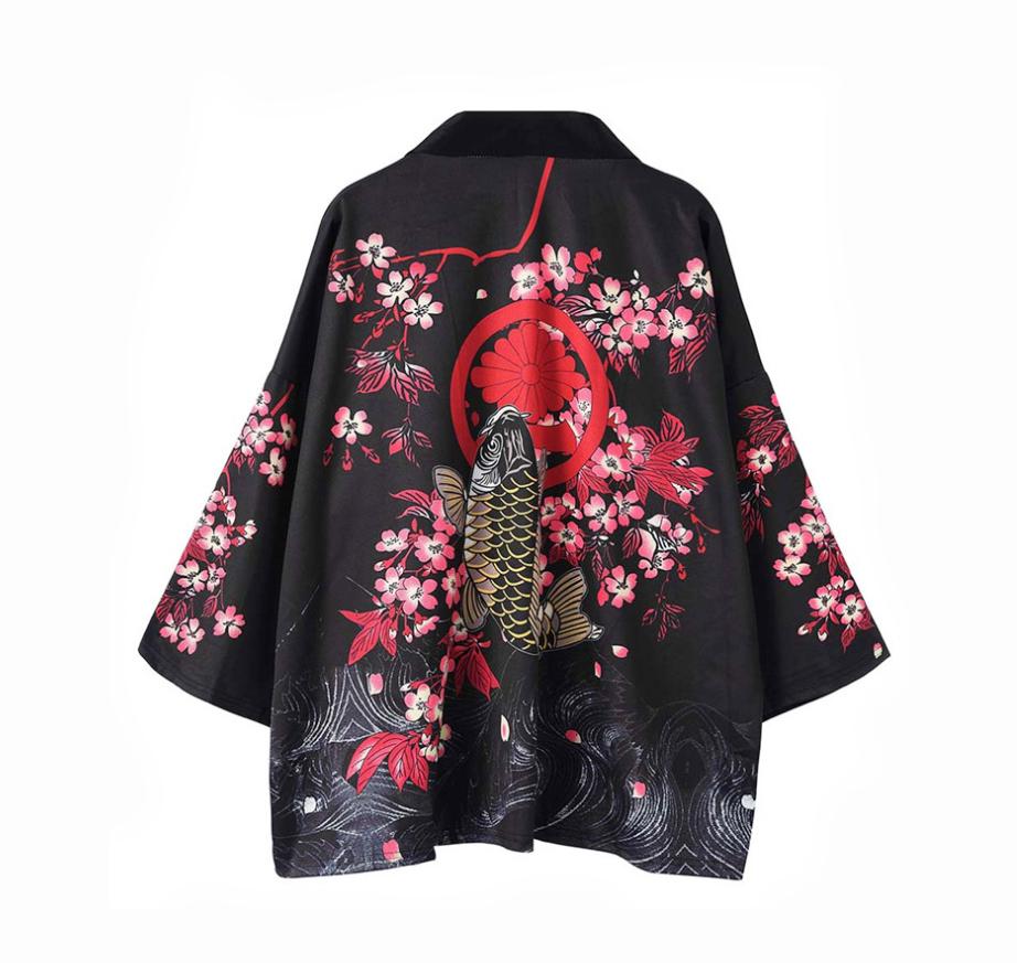 Black Koi Fish Kimono Shirt | Anime Kimono