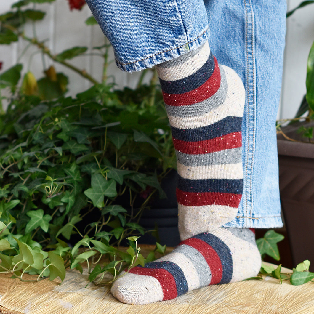 Cozy and Warm | Wool Socks | Beige Stripes