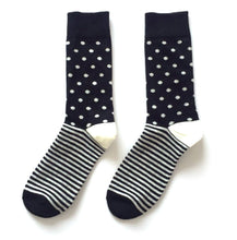 Load image into Gallery viewer, Crew Socks | Funky Socks | Stripes &amp; Dots (Black)
