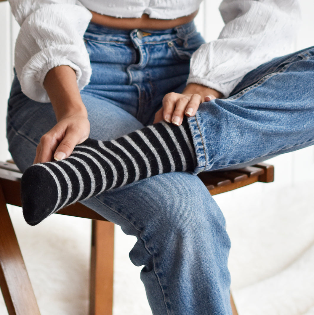 Cozy and Warm | Wool Socks | Black Stripes