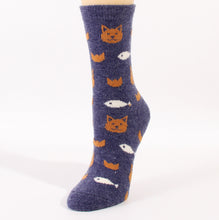 Load image into Gallery viewer, Cozy and Warm | Wool Socks | Cats and fish Blue
