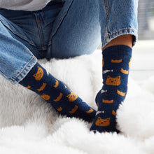 Load image into Gallery viewer, Cozy and Warm | Wool Socks | Cats and fish Blue
