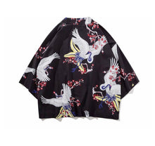 Load image into Gallery viewer, Crane With Flowers Kimono Shirt | Anime Kimono | Boutique Local NOVMTL
