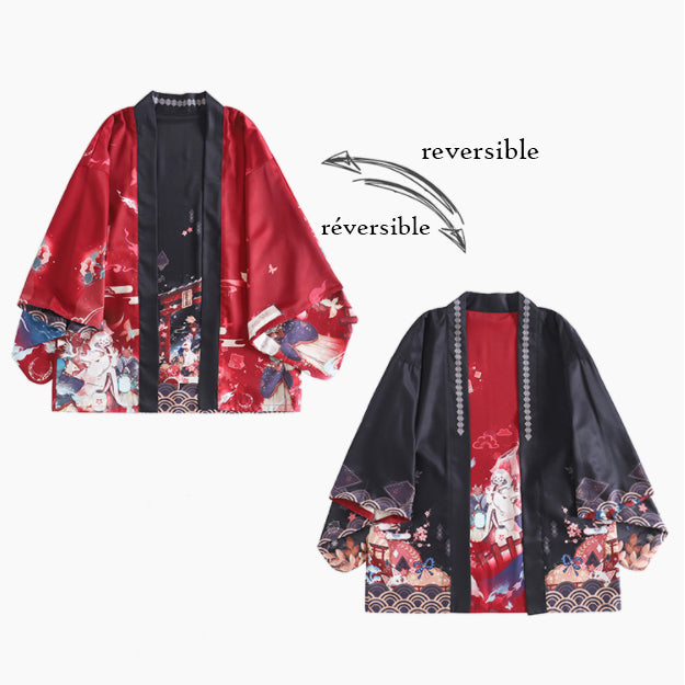 Reversible Haori | Fushimi Inari Shine Red | Kimono Cardigan
